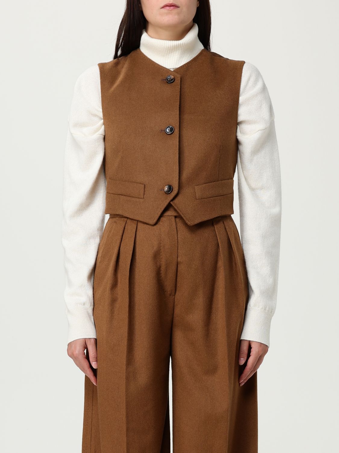 Max Mara Top  Woman Color Leather In Brown