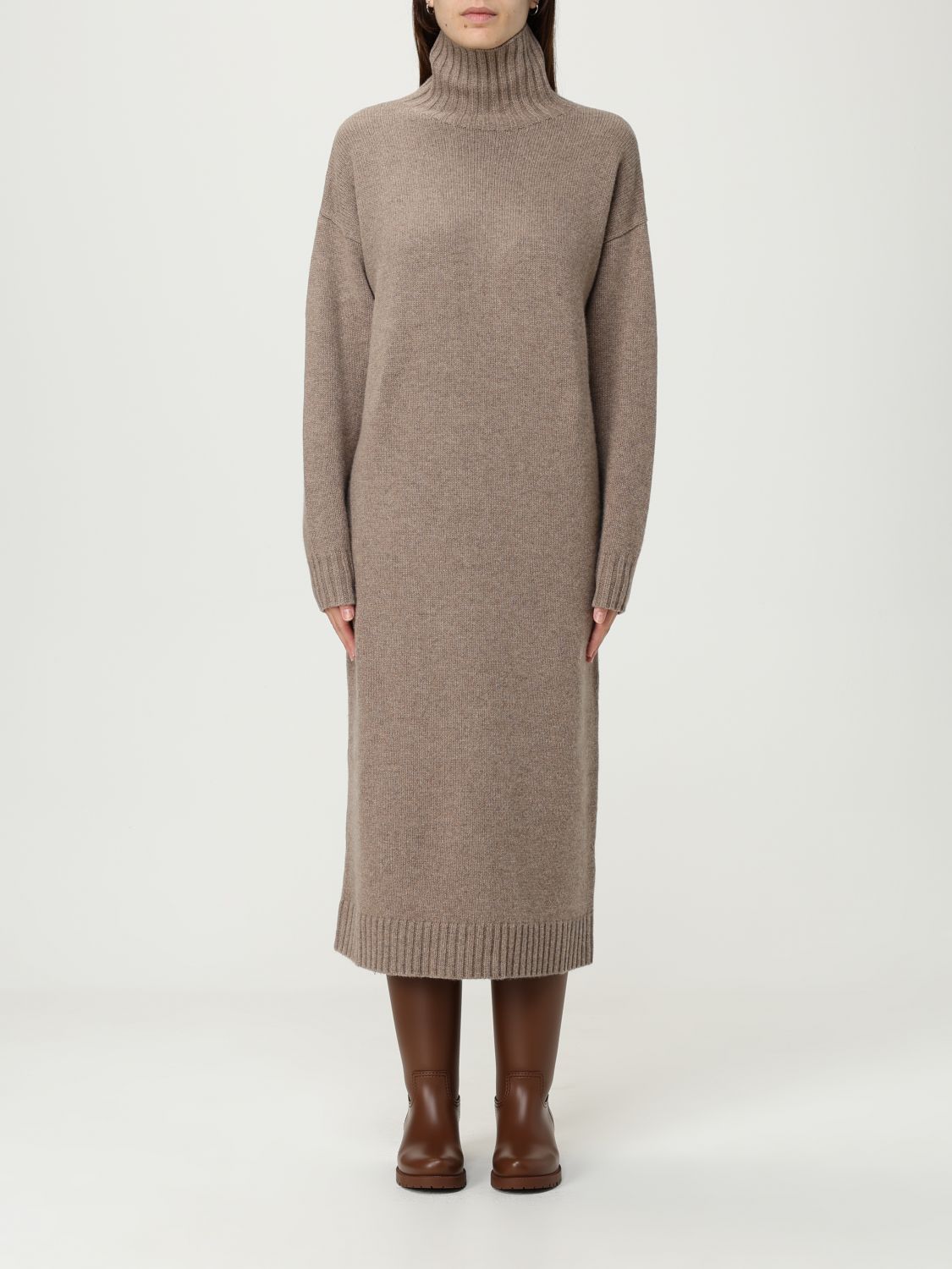 Max Mara Cashmere Turtleneck Midi Dress In Brown