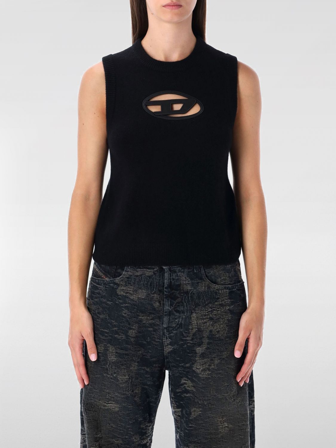 Diesel Tank Top With Cut-out Oval D Logo In Black