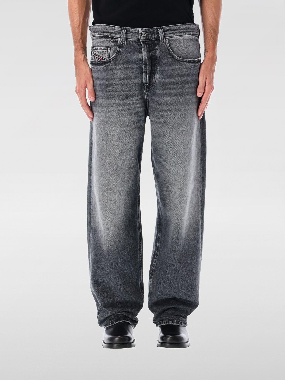 Diesel Straight Trousers With Faded Effect And Belt Loops In Gray