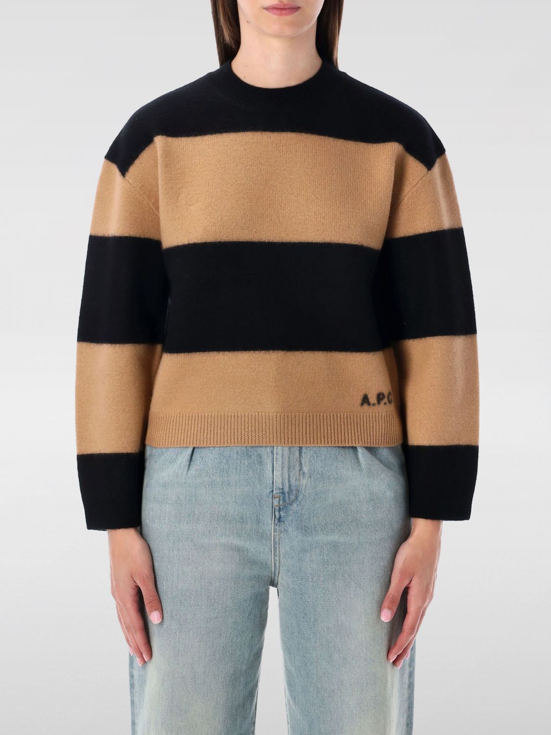 Apc Coarse Stripe Knit Sweater With Crew Neck In Black