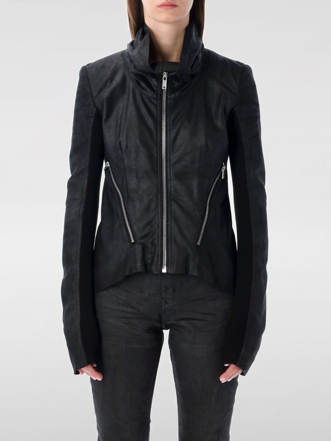 Rick Owens Tailored Leather Biker Jacket Zipper In Black