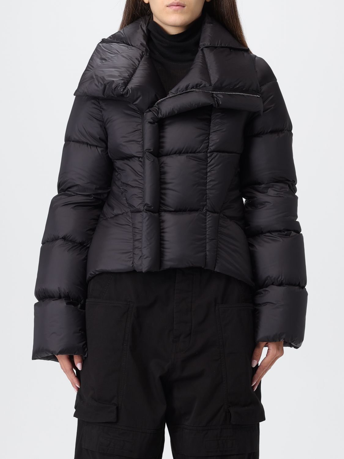 Rick Owens Womens Black Naska Asymmetric Padded Jacket In Blue