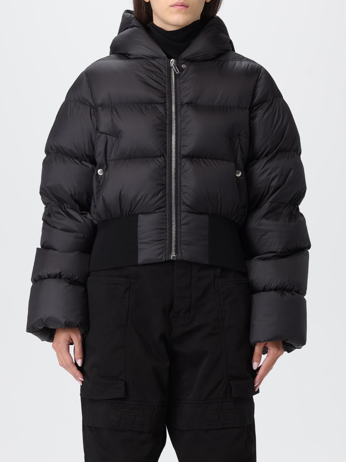Rick Owens Black Down Jacket With Crop Design And Fixed Hood In Tech Fabric Woman In Black