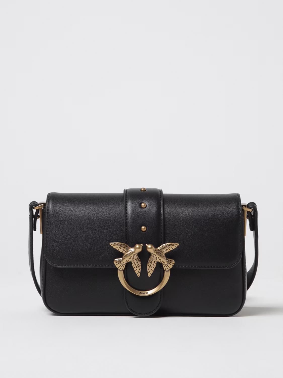 Pinko Love One Antique Gold Green Shoulder Bag In Black