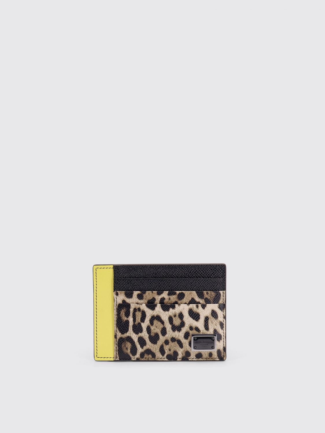 Dolce & Gabbana Animalier Print Leather Card Holder With Contrast Stitching In Black