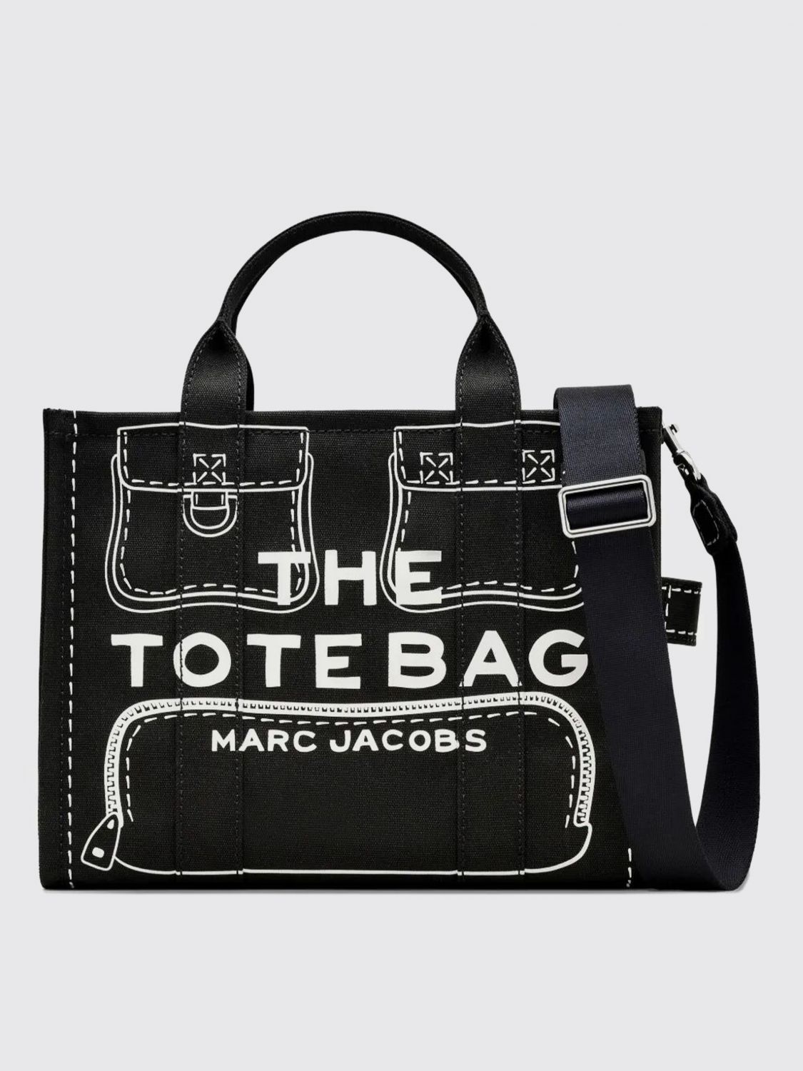 Marc Jacobs The Trompe Loeil Cargo Canvas Medium Tote Bag In Black