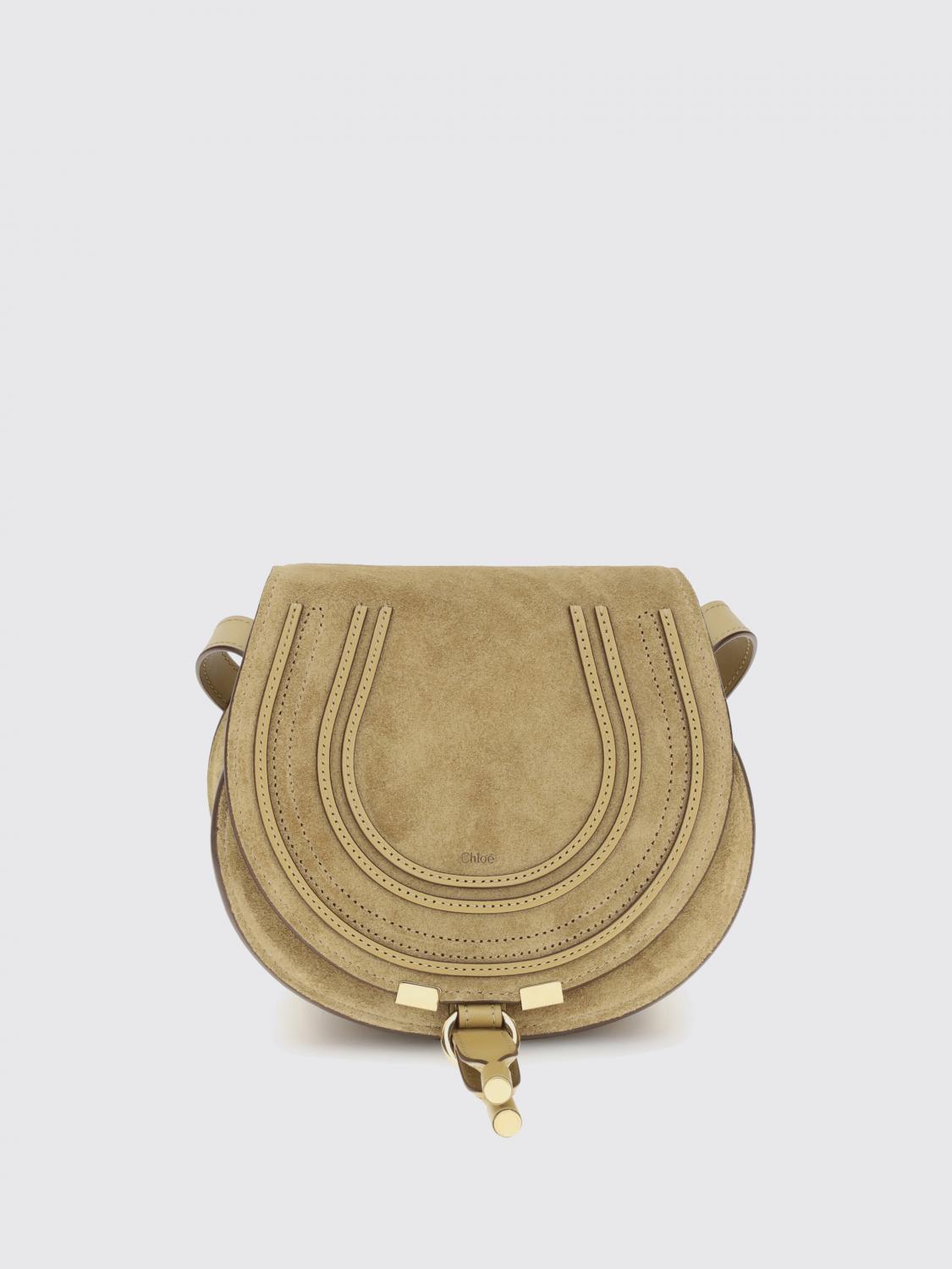 Chloé Women Small Saddle Marcie Shoulder Bag In Suede And Shearling In Brown