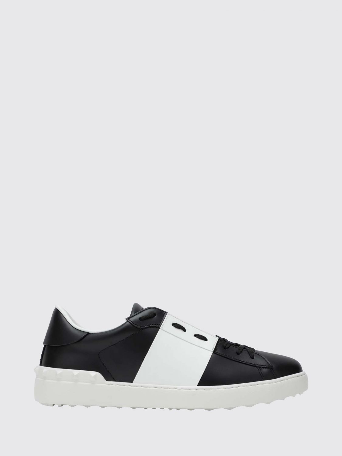Valentino Garavani Black Leather Open Sneakers With White Band In Multi