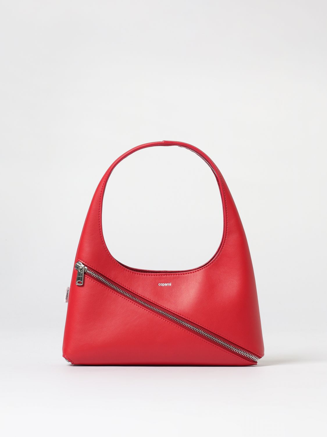 Coperni Diagonal-zip Leather Shoulder Bag In Red