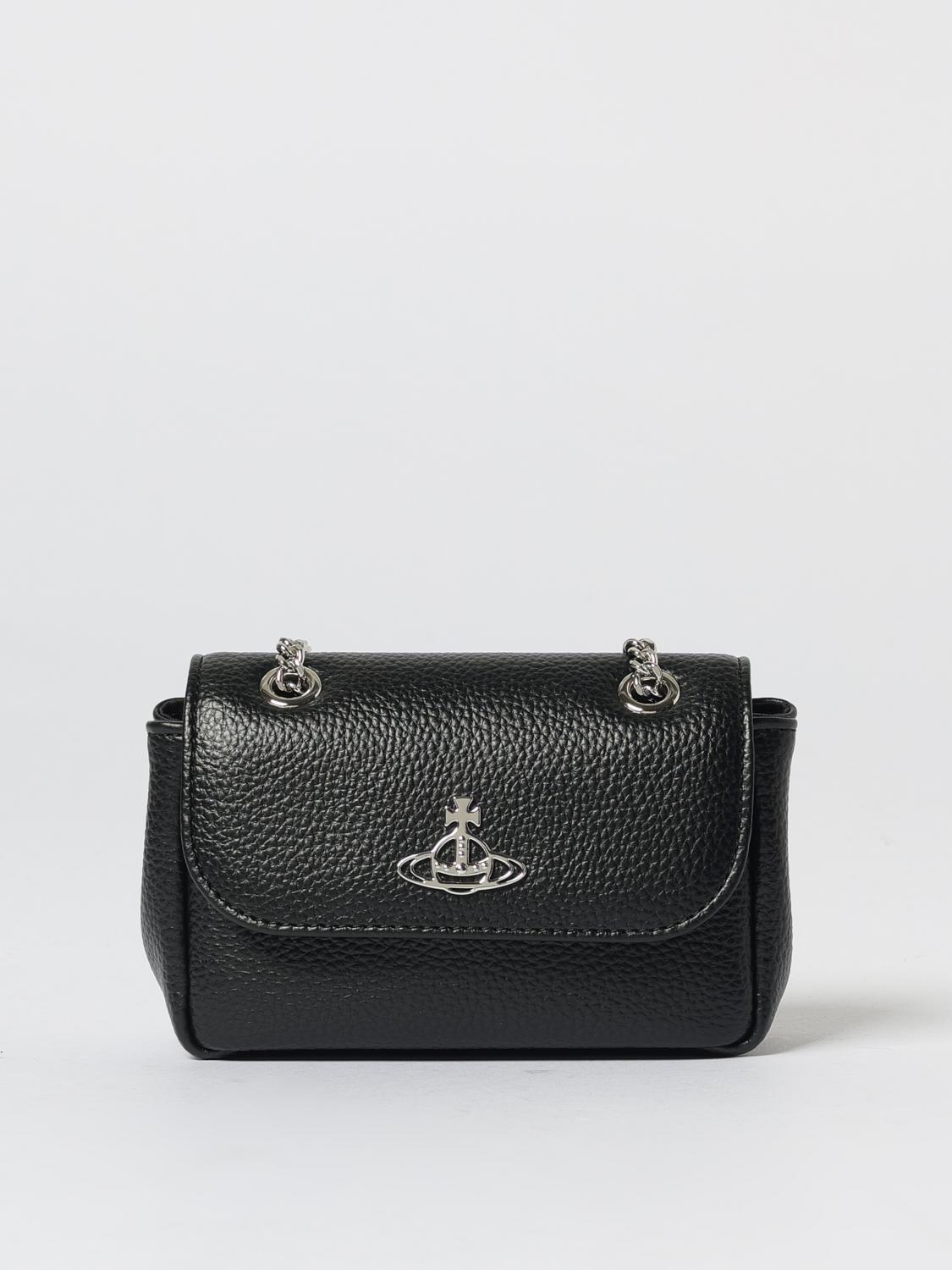 Vivienne Westwood Compact Textured Shoulder Bag With Metallic Emblem In Black