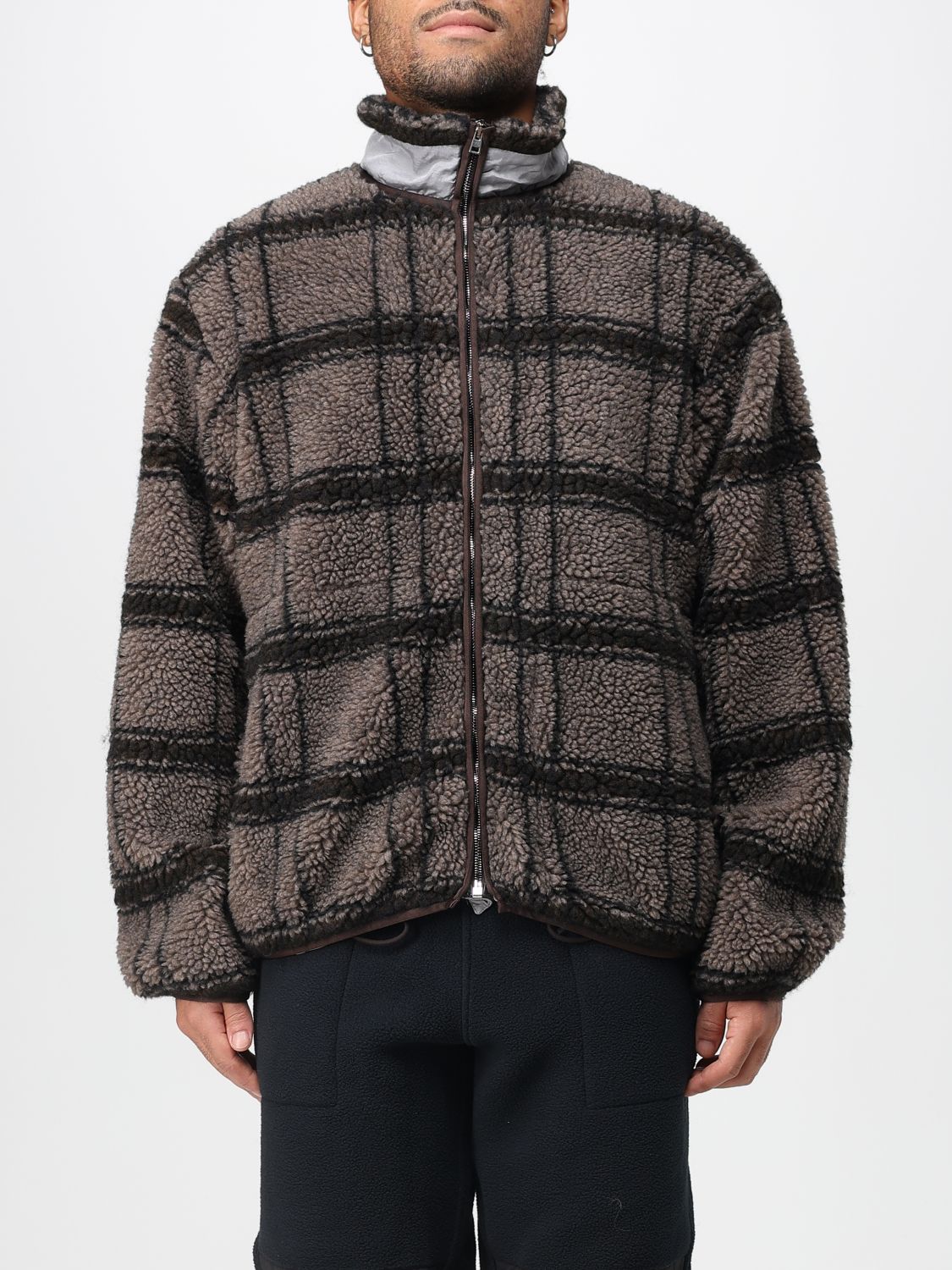 Ranra Checked Zip-up Jacket In Brown
