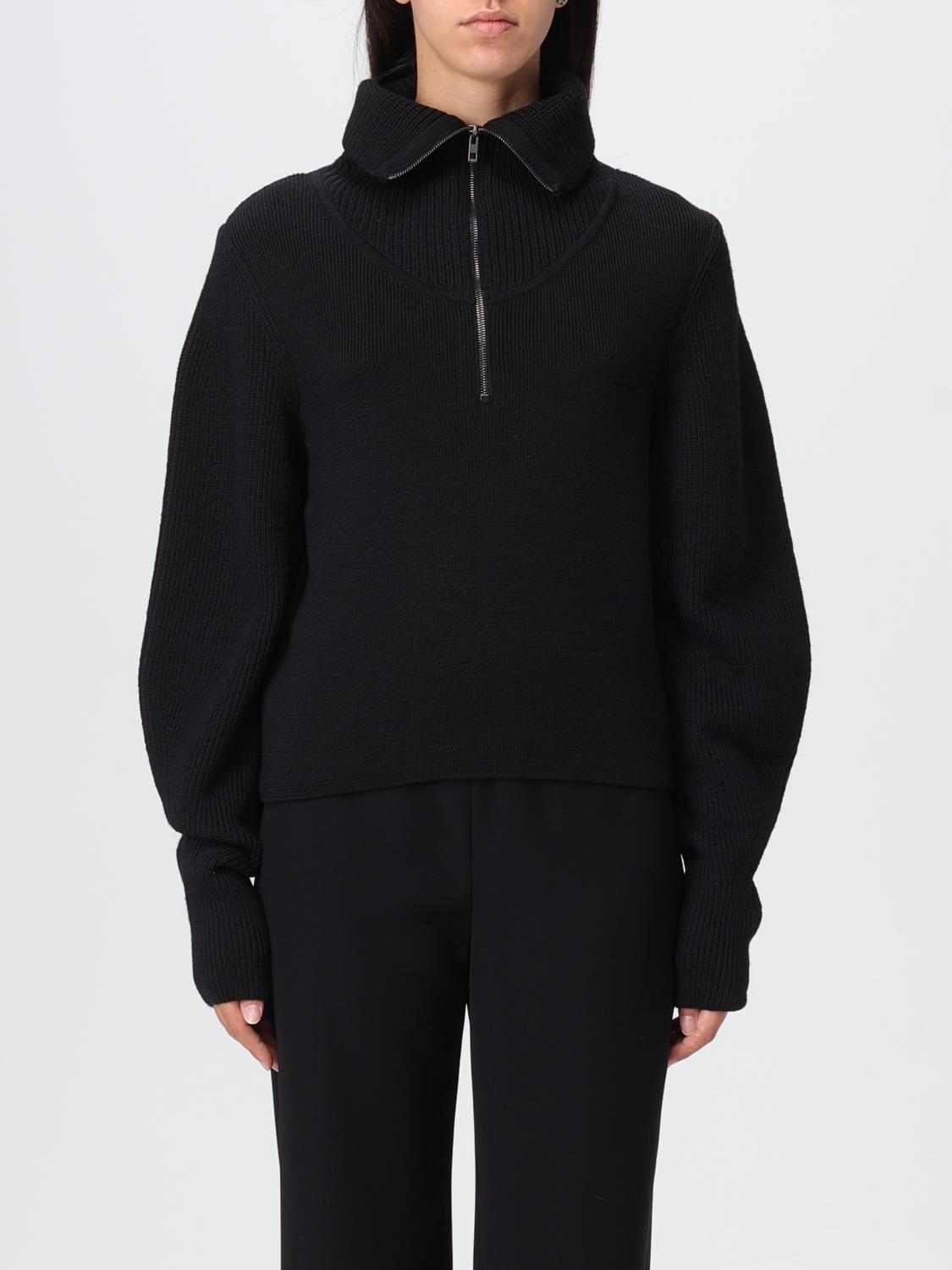 Lemaire High Collar Wool Sweater With Half-zip Closure In Black