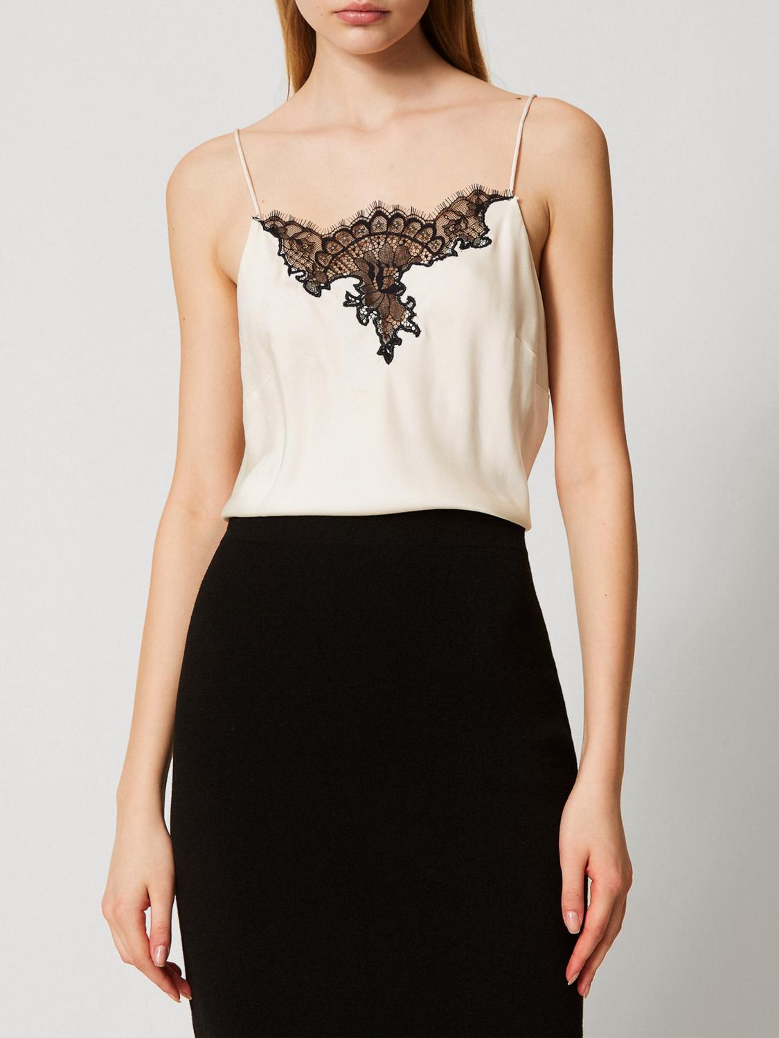 Twinset Top En Satin Et Dentelle In Multi