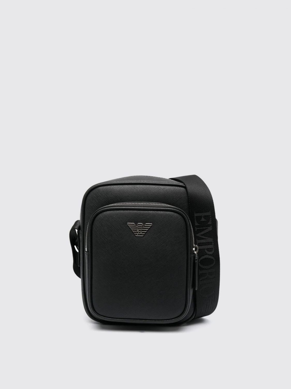 Emporio Armani Textured Finish Messenger Bag With Adjustable Strap In Black