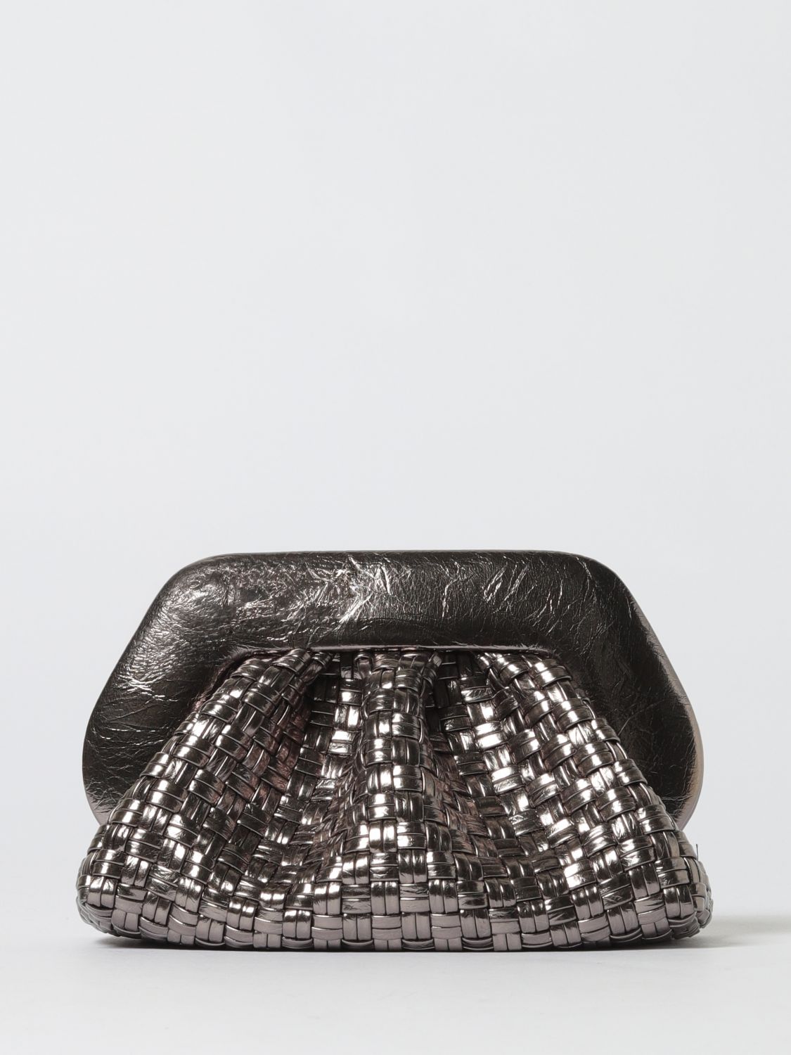 Themoirè Micro Silver Clutch With Shoulder Strap In Gray
