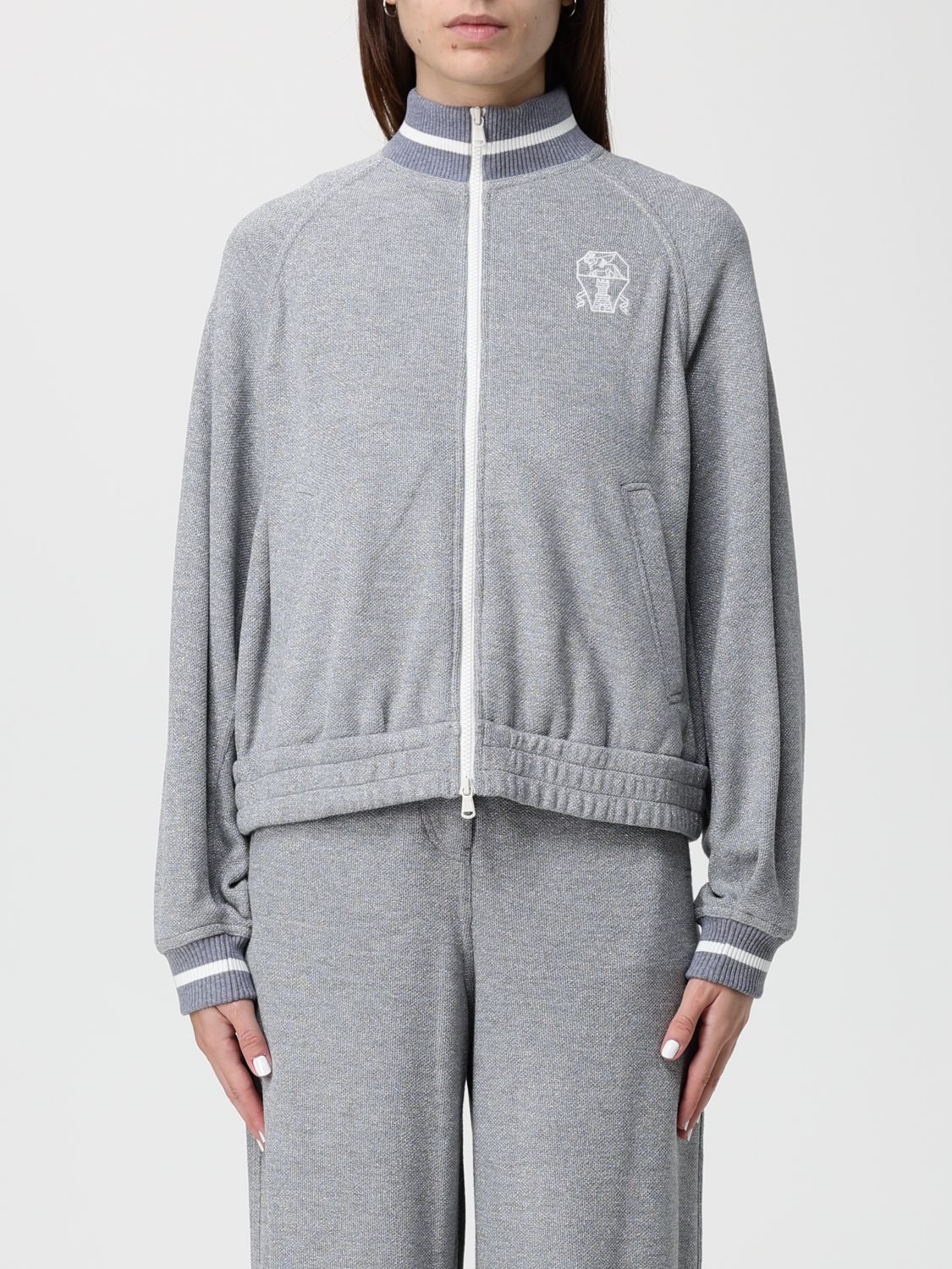 Brunello Cucinelli Women Logo Zipped Sweatshirt In Gray