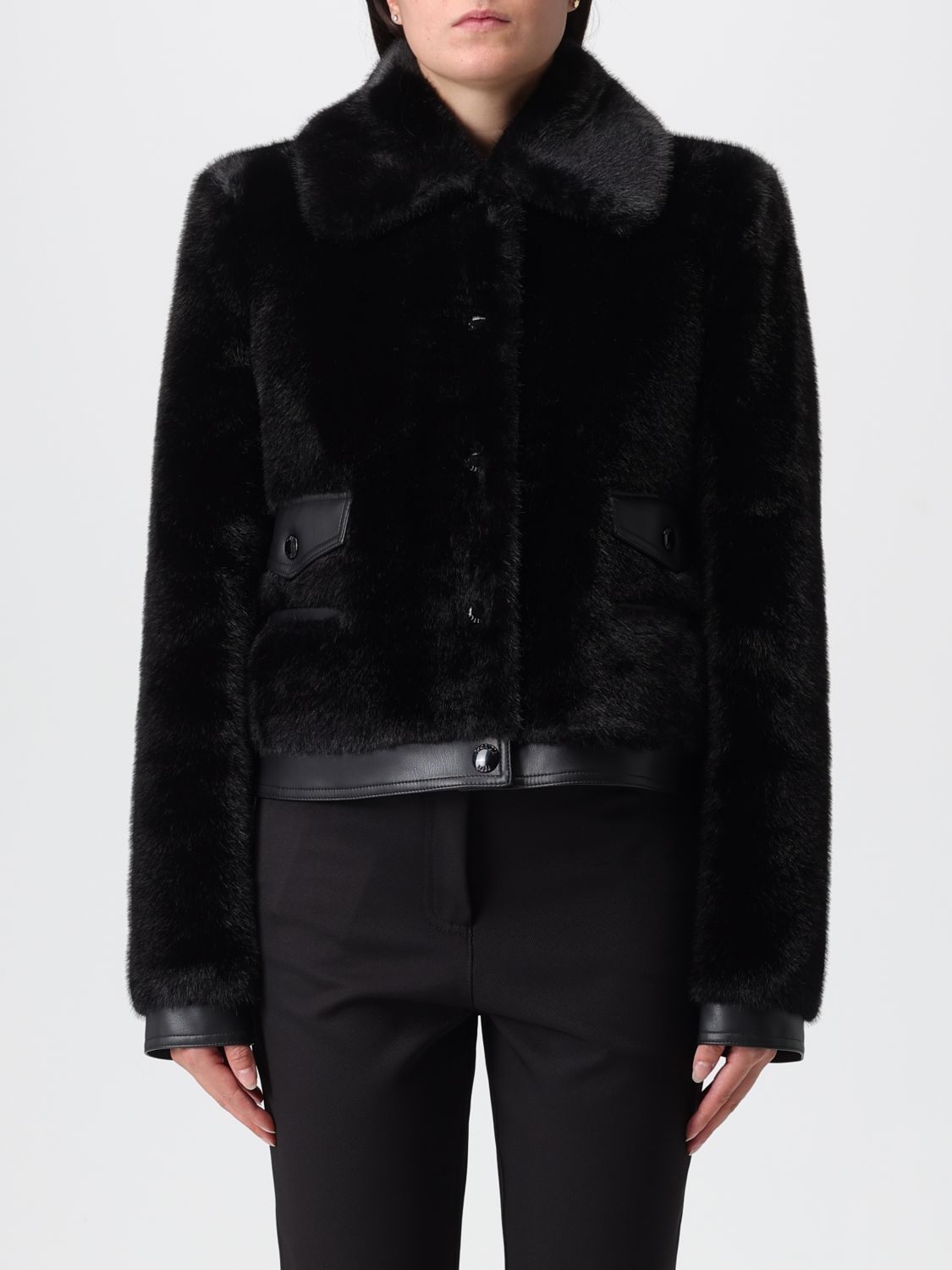 Patrizia Pepe Faux Fur Cropped Jacket In Black