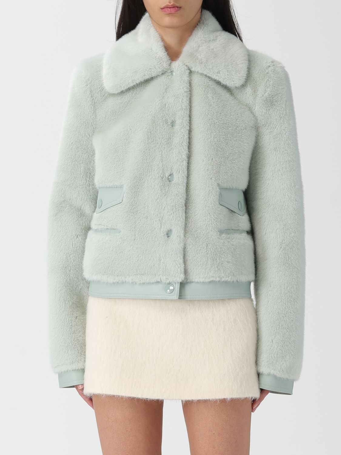 Patrizia Pepe Fur Coat Woman Color Grey In Green