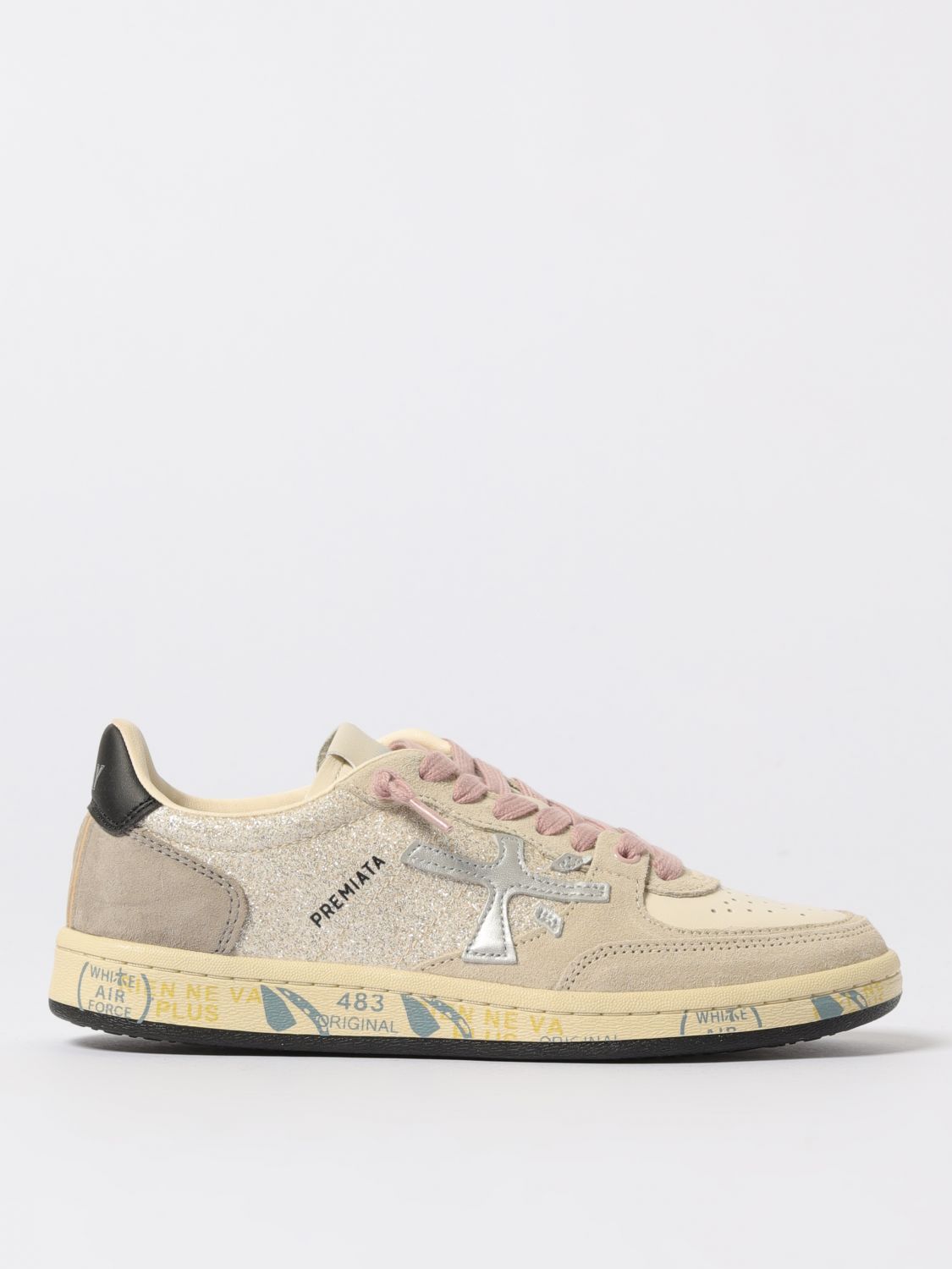 Premiata Low-top Sneakers With Lamb And Calf Leather Accents In Neutral