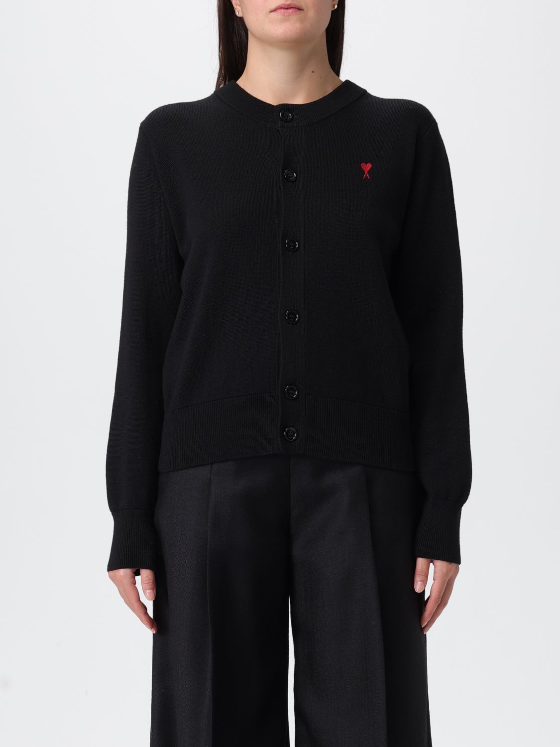 Ami Alexandre Mattiussi Ami De Coeur-logo Embroidered Cardigan In Black