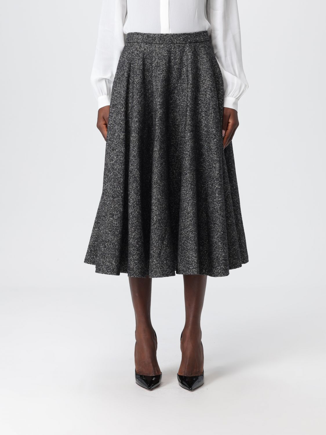 Dolce & Gabbana Wool-blend Dotted Skirt In Gray