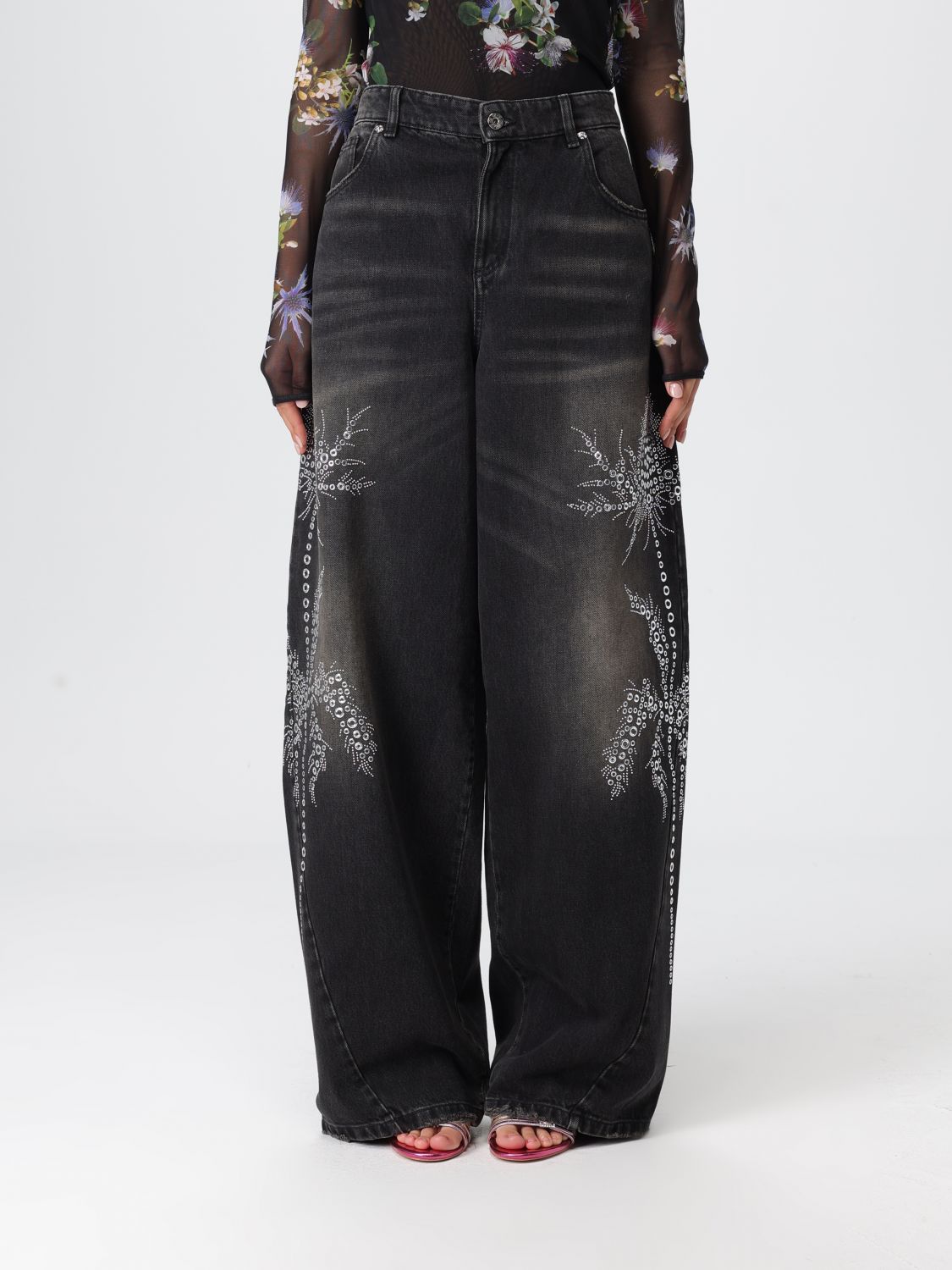 Blumarine Black Jeans With Belt Loops And Embroidery On The Front In Denim Woman In Black