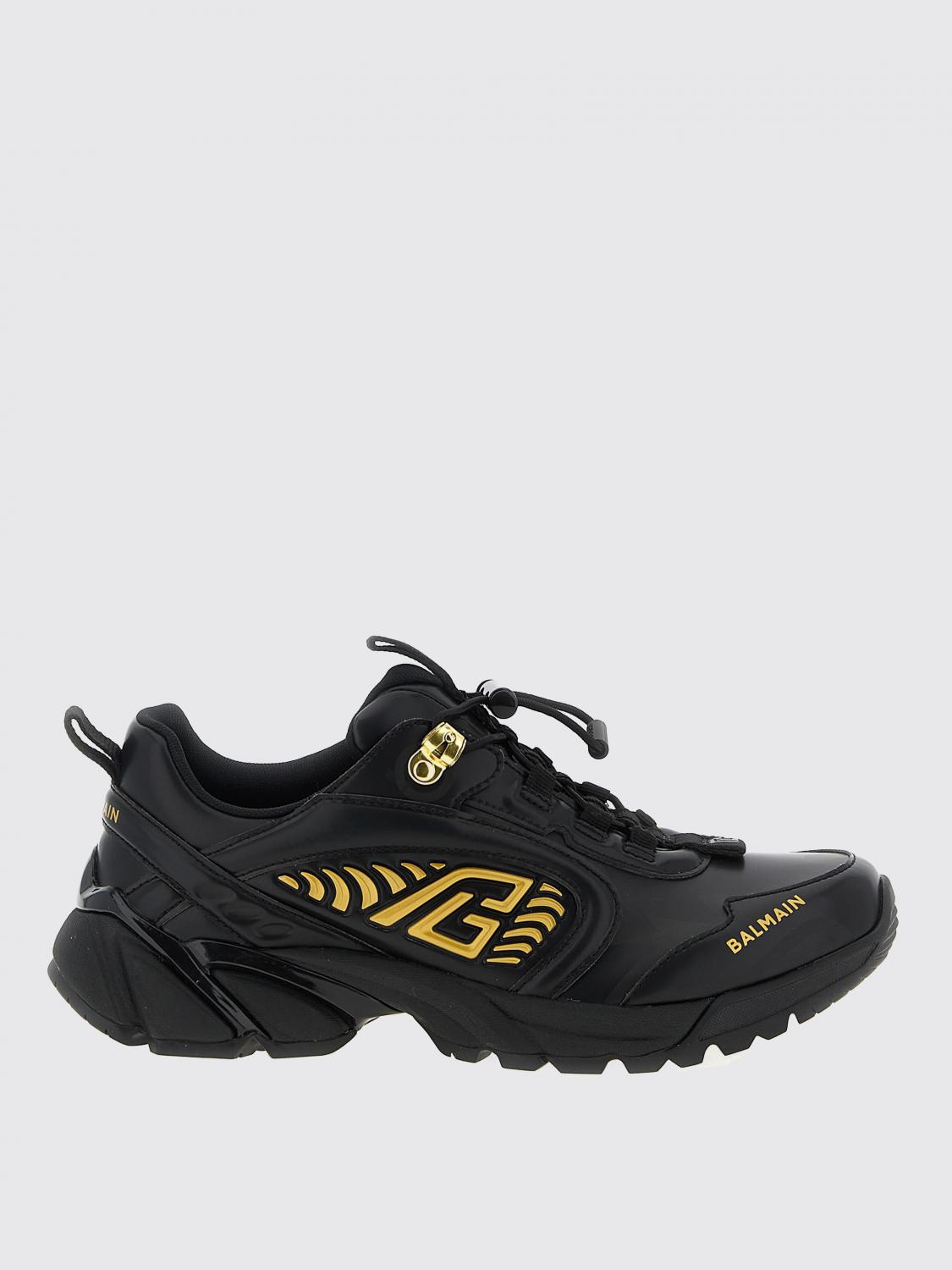Balmain Cosmic Dust Glazed Leather Trainers In Black