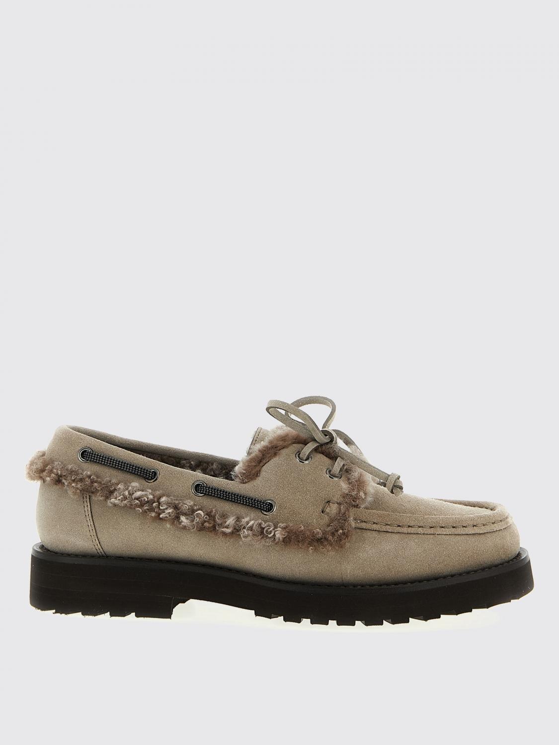 Brunello Cucinelli Bead-embellished Shearling-trimmed Suede Loafers In Brown