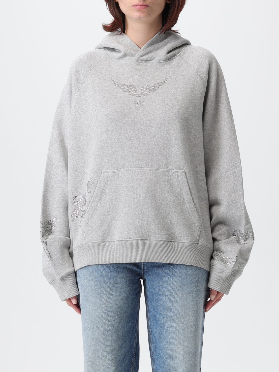 Zadig & Voltaire Zadig&voltaire Georgy Mo Multicusto Strass Sweat Top In Gray