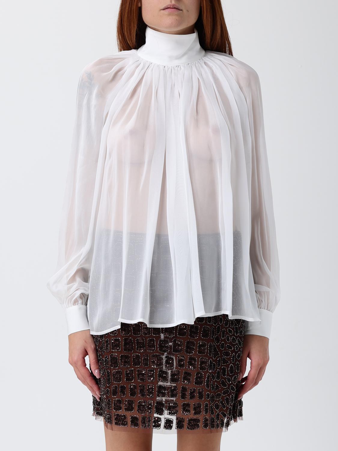 Elisabetta Franchi High-neck Gathered Silk Top In White