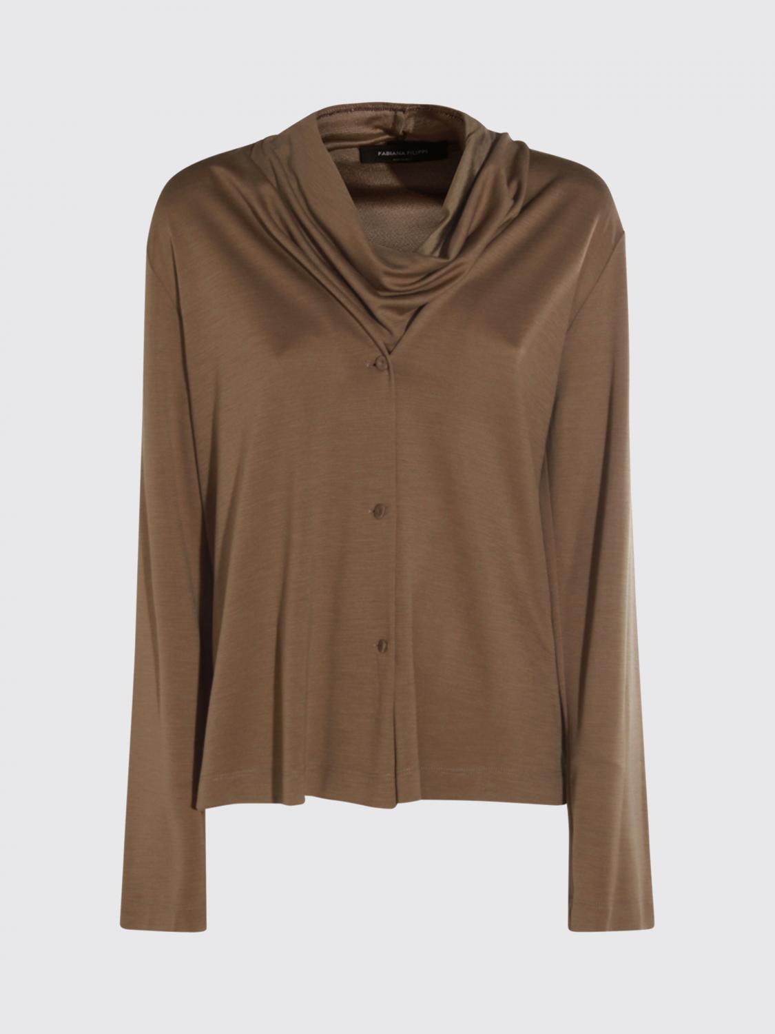 Fabiana Filippi Long Sleeve Cowl Neck Top Design In Brown
