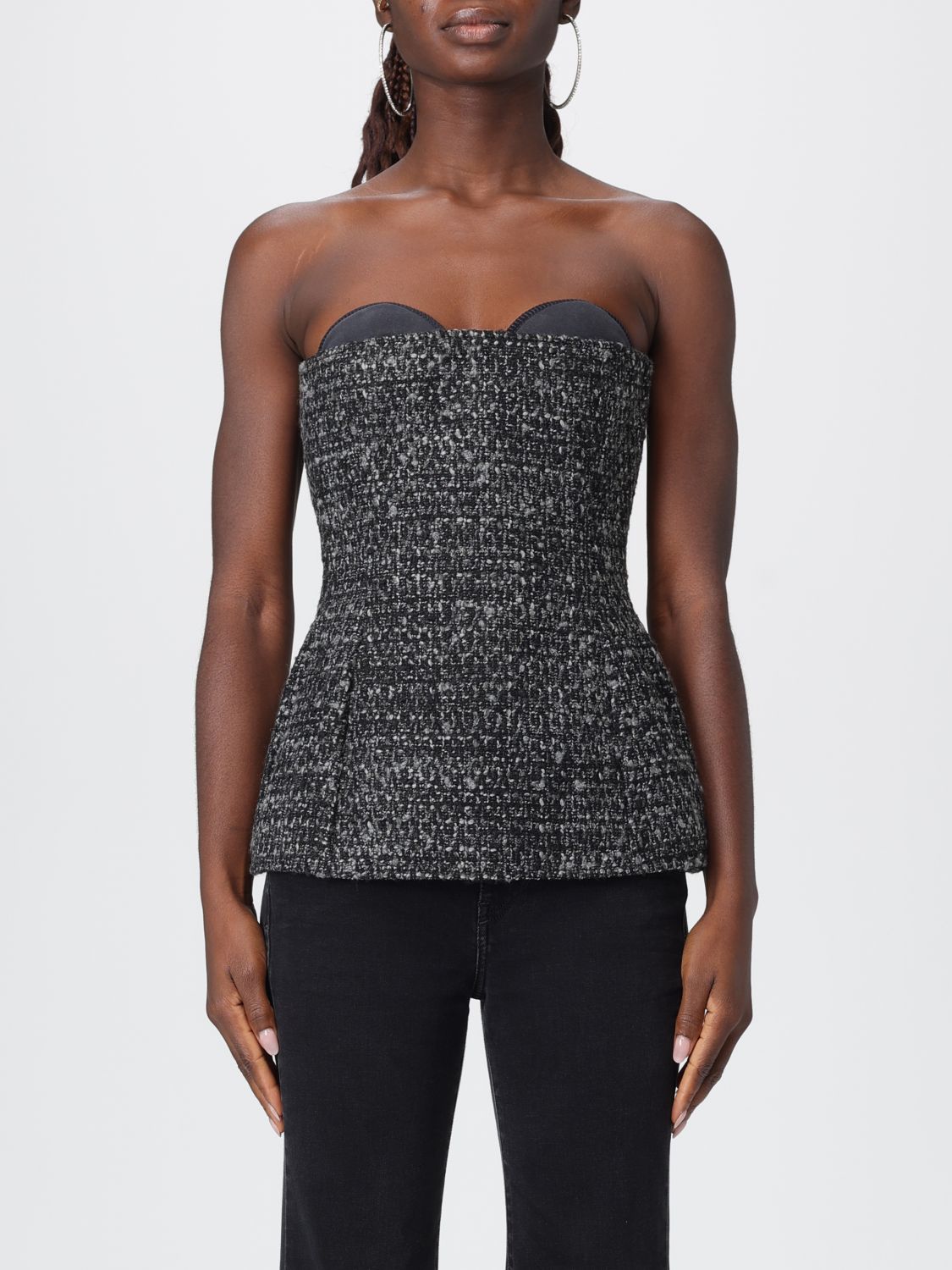 Diesel Fitted Strapless Top With Textured Boucle In Black
