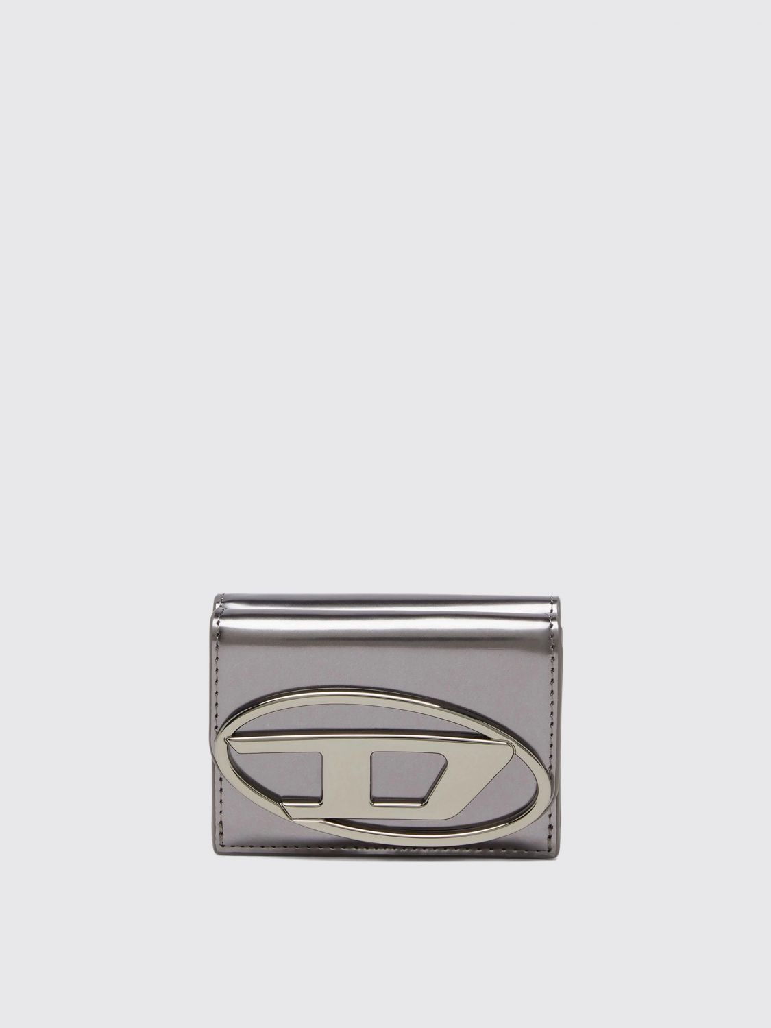 Diesel Mirrored Leather Tri-fold Wallet In Gray