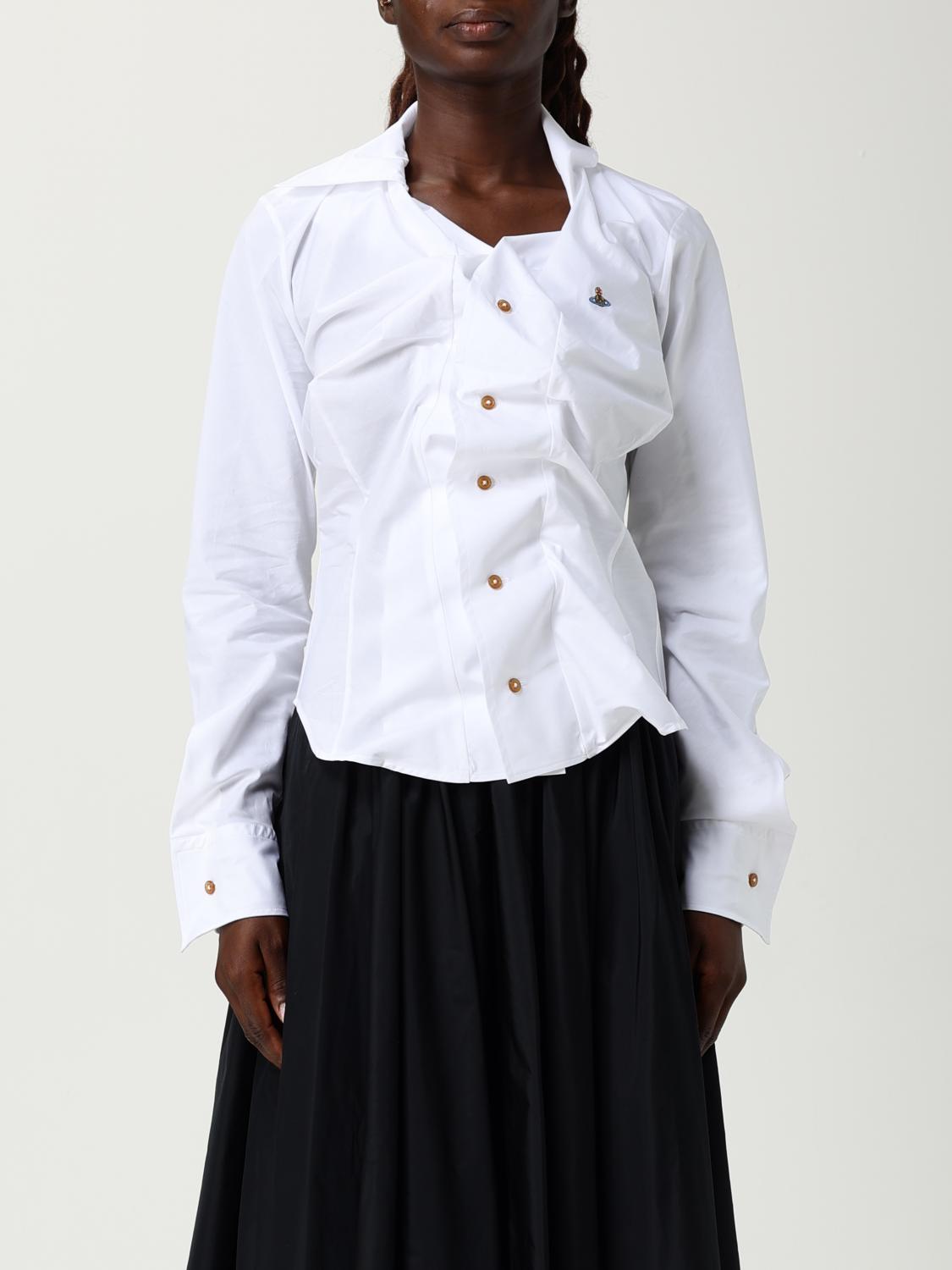 Vivienne Westwood Distorted Silhouette White Cotton Shirt With Asymmetrical Hem In White
