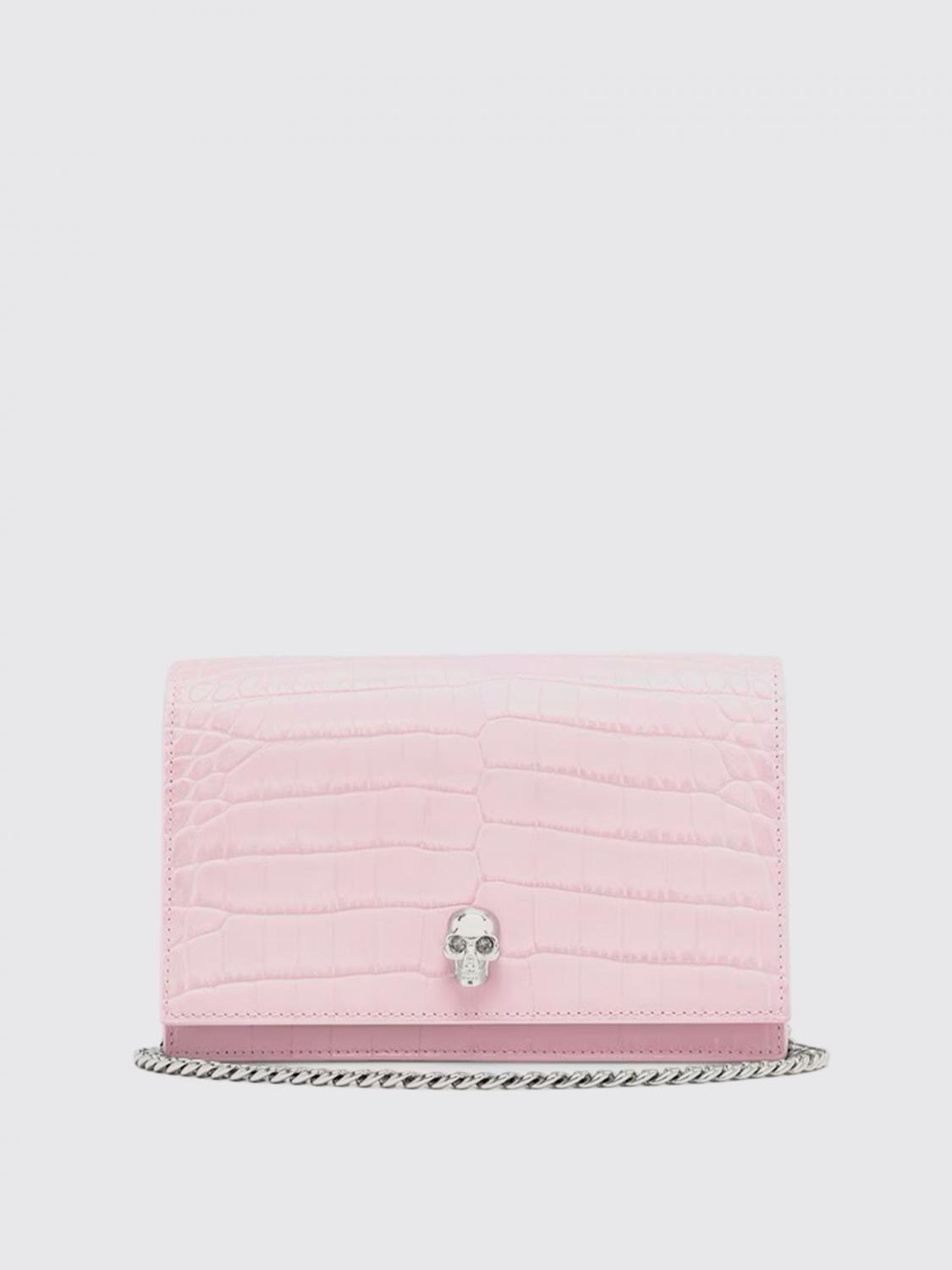 Alexander Mcqueen Skull-embellished Crocodile-effect Mini Bag In Pink