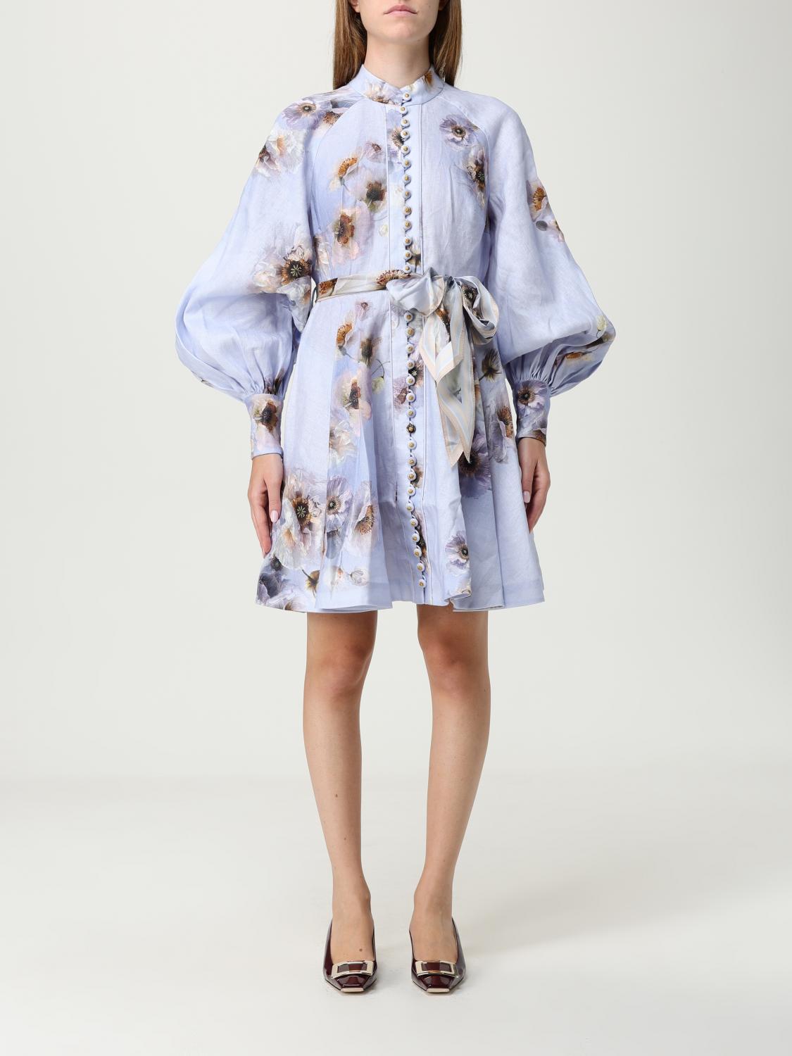 Zimmermann Womens Lilac Poppy Printed Silk-belt Buttoned Linen Mini Dress In Purple