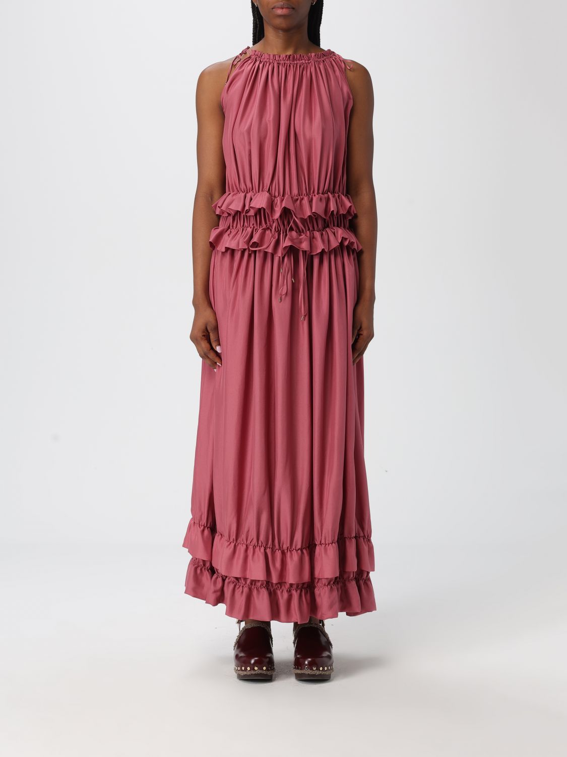 Chloé Sleeveless Ruffled Silk Maxi Dress In Pink