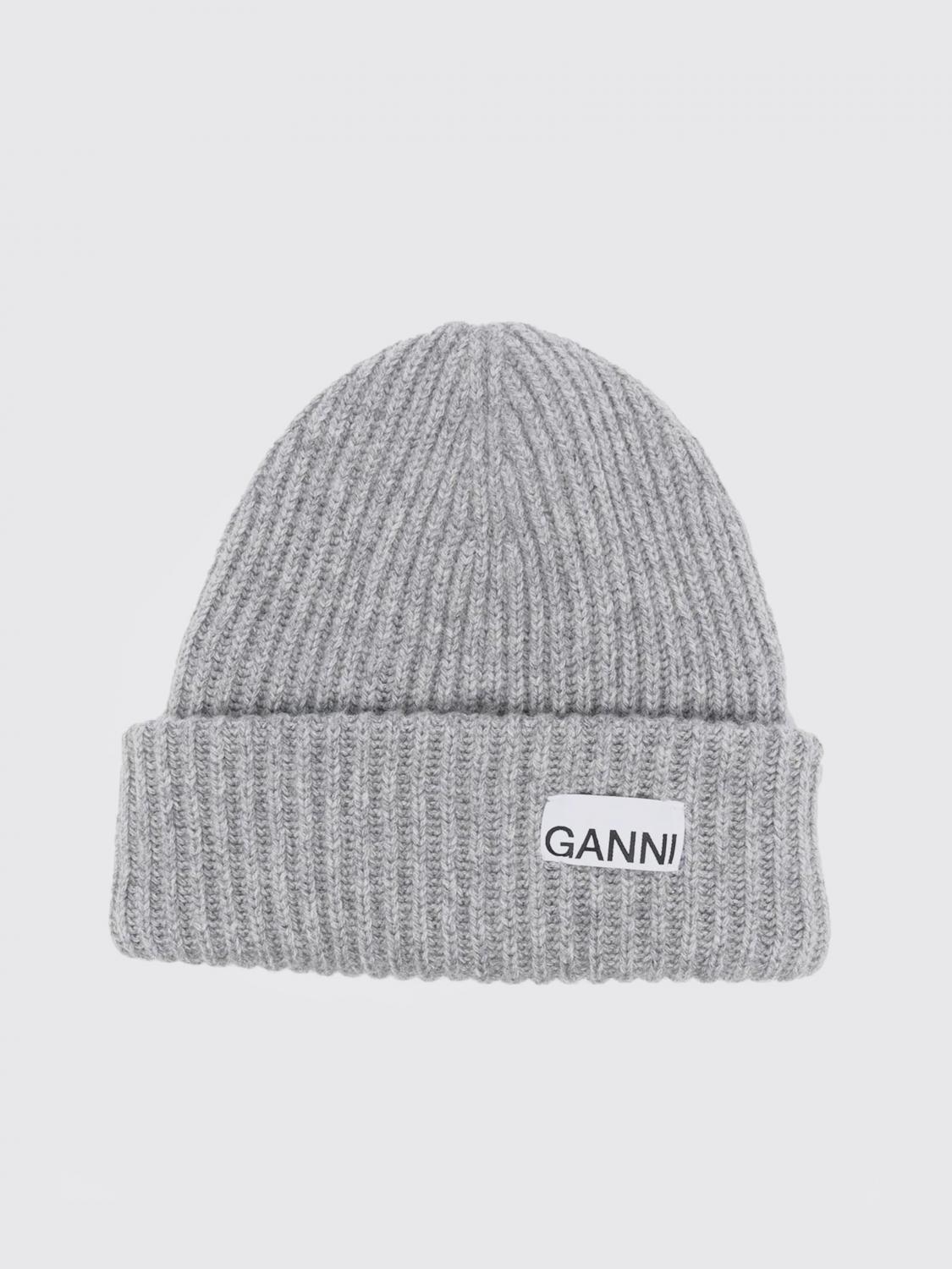 Ganni Womens Logo-patch Wool-blend Beanie Hat Paloma Melange In Multi
