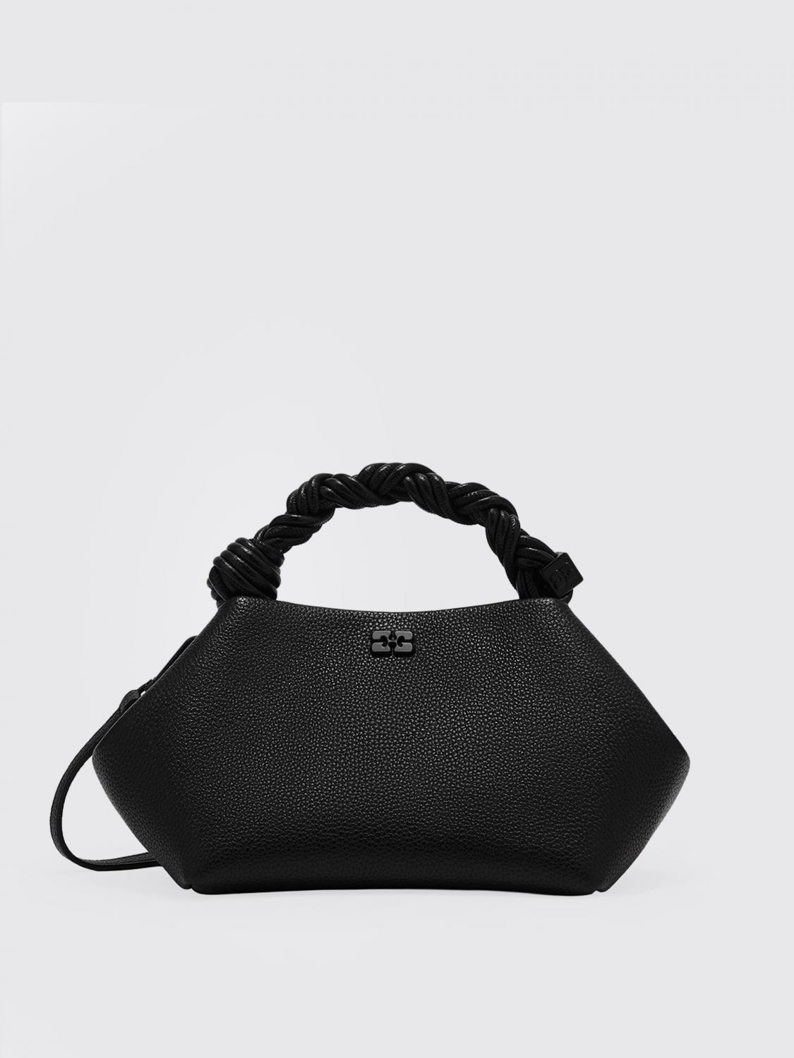 Ganni Small Grained Bou Bag With Twisted Handle In Black