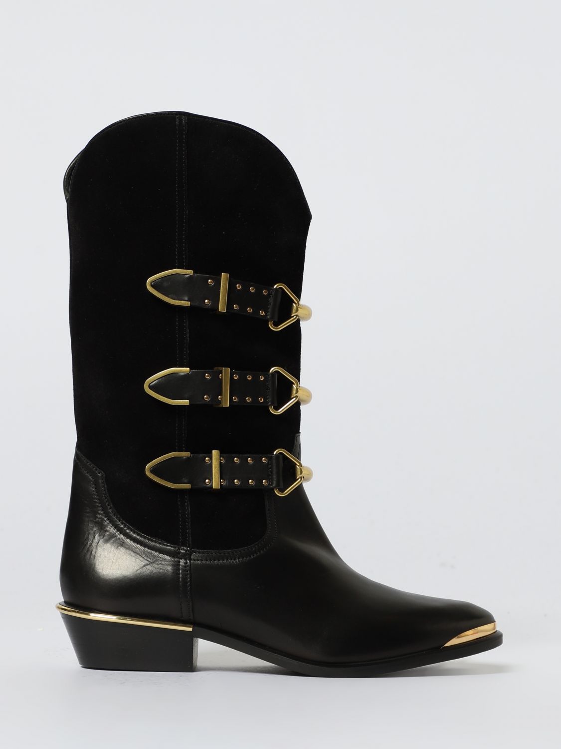 Isabel Marant Mexia Studded Leather And Suede Knee Boots In Black