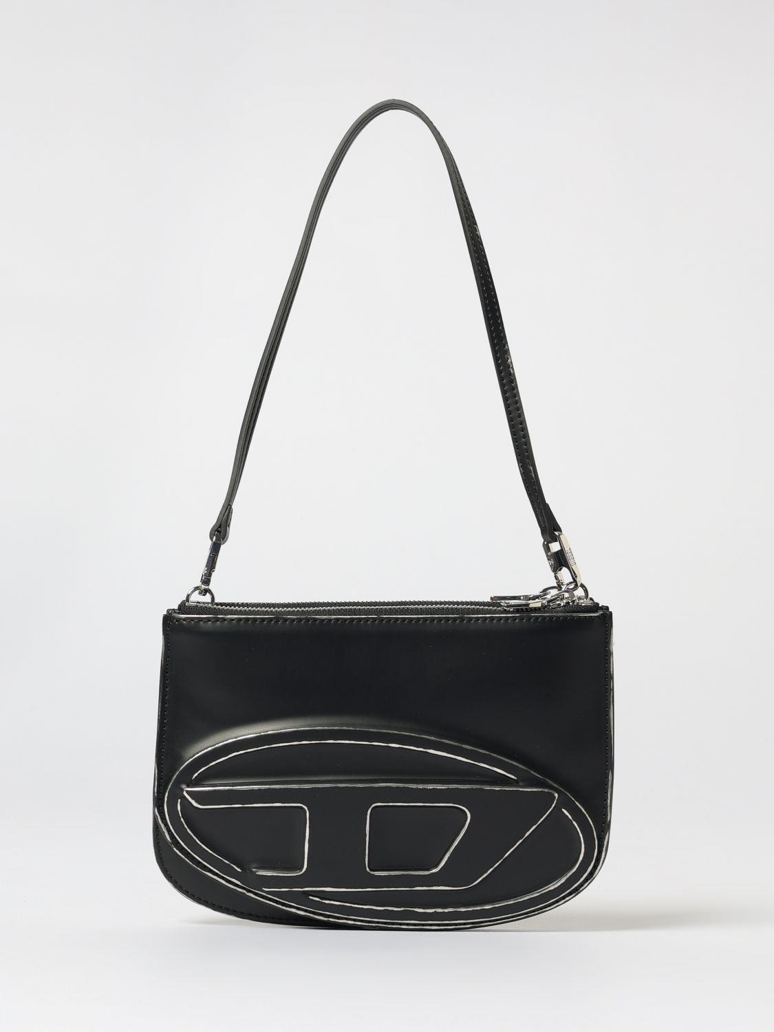 Diesel 1dr Twin Embossed-logo Shoulder Bag In Black
