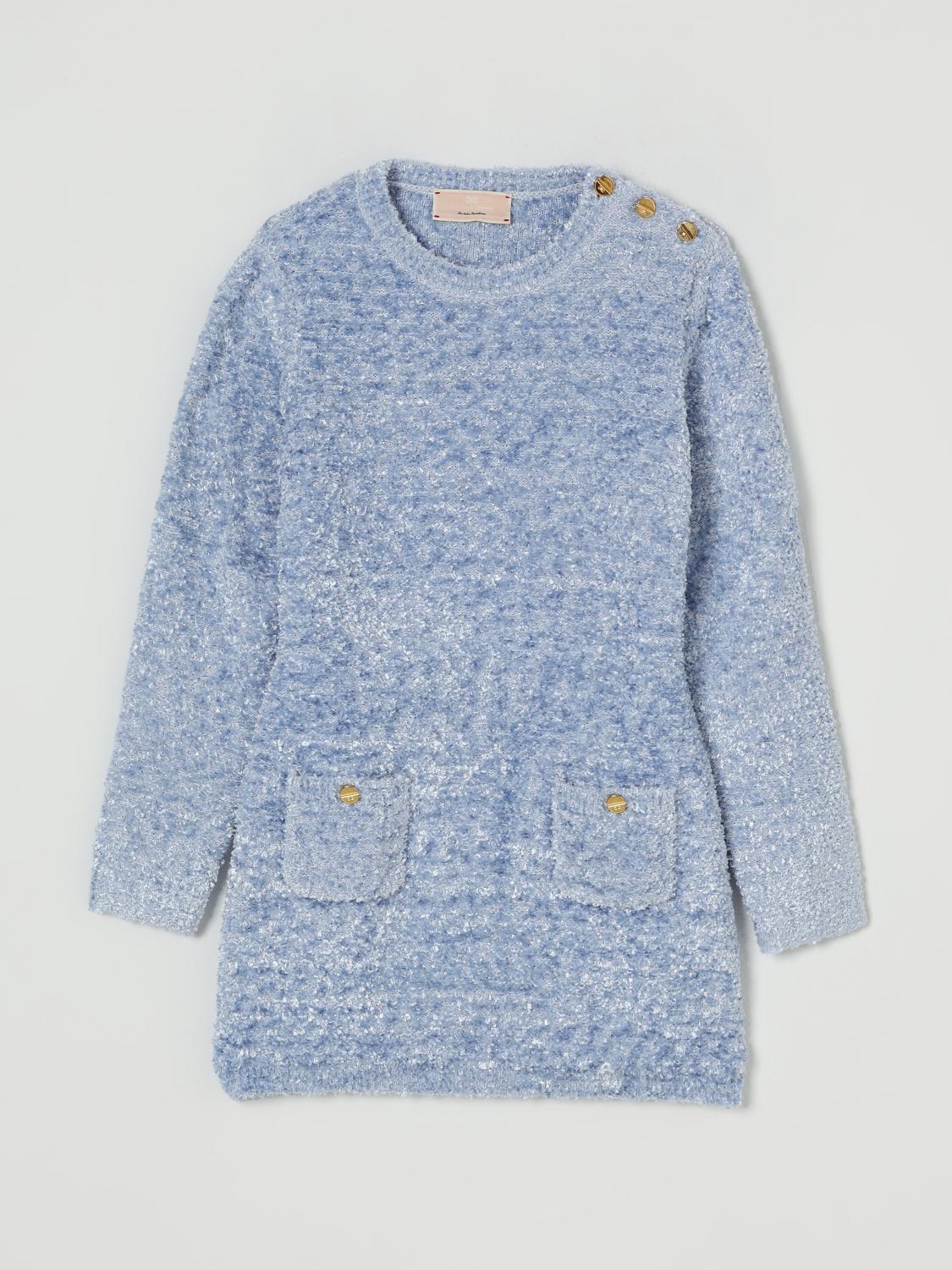 Elisabetta Franchi La Mia Bambina Knitted Dress In Blue