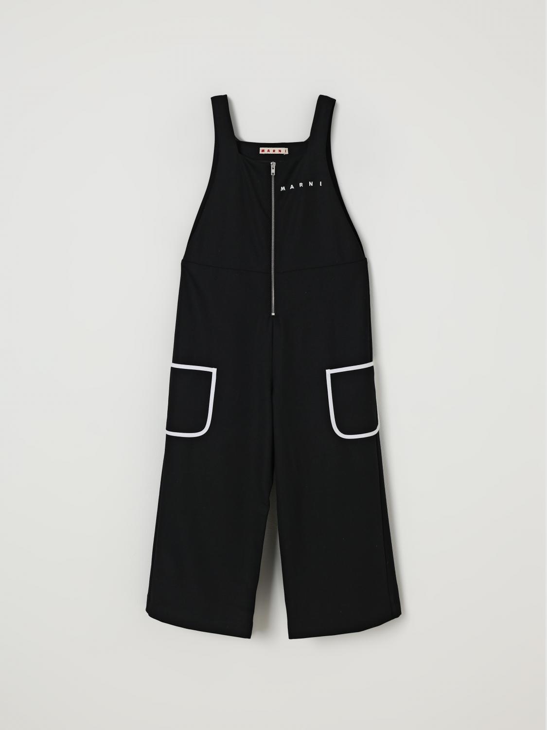 Marni Salopette In Flanella Con Dettagli A Contrasto In Black