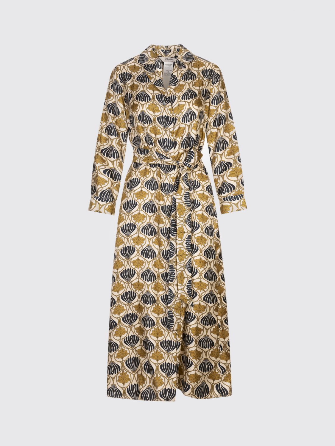 Max Mara Kaftan Dress With Lapel Collar And Belt In Animal Print