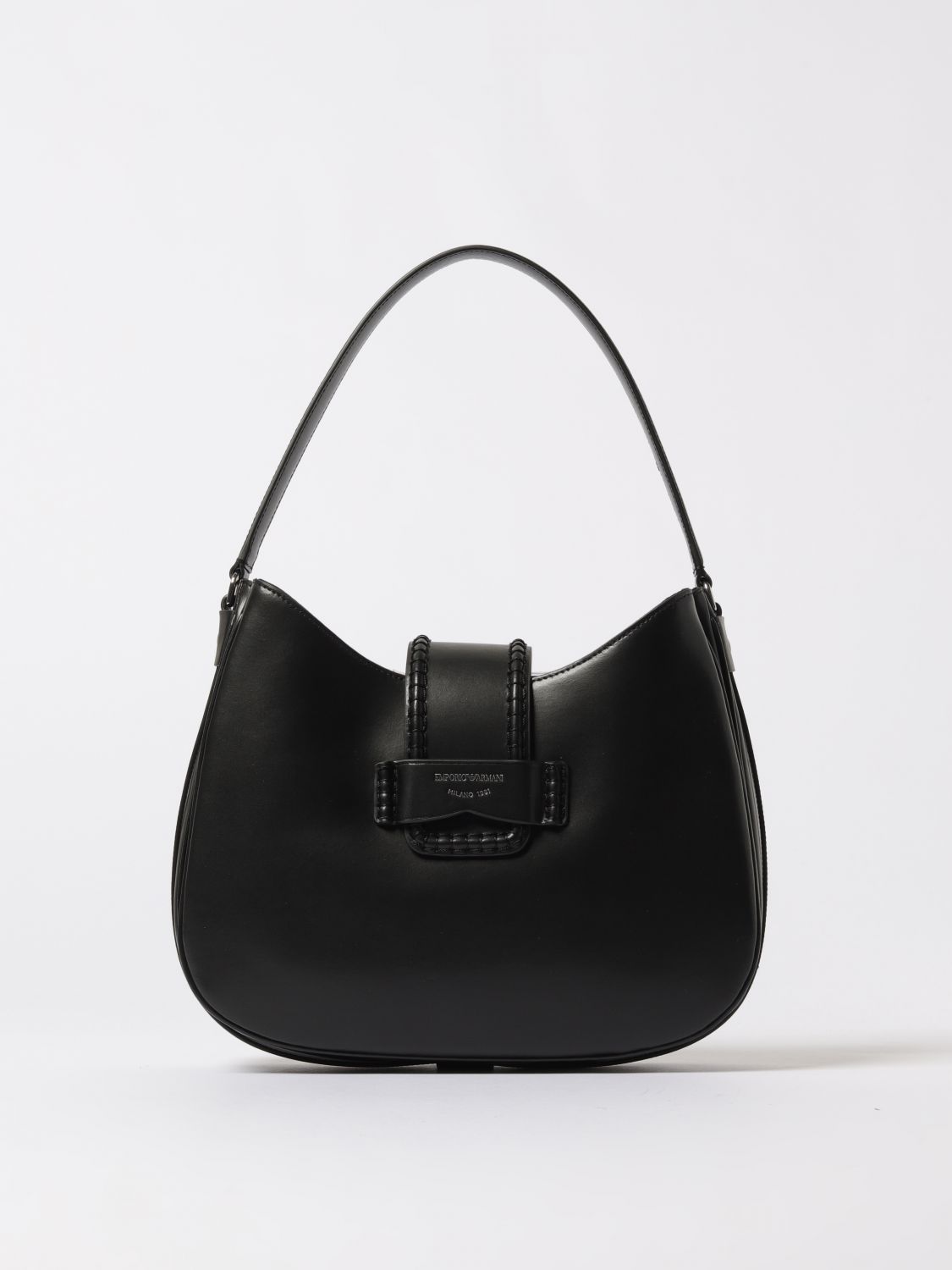 Emporio Armani Medium Leather Hobo Bag In Black