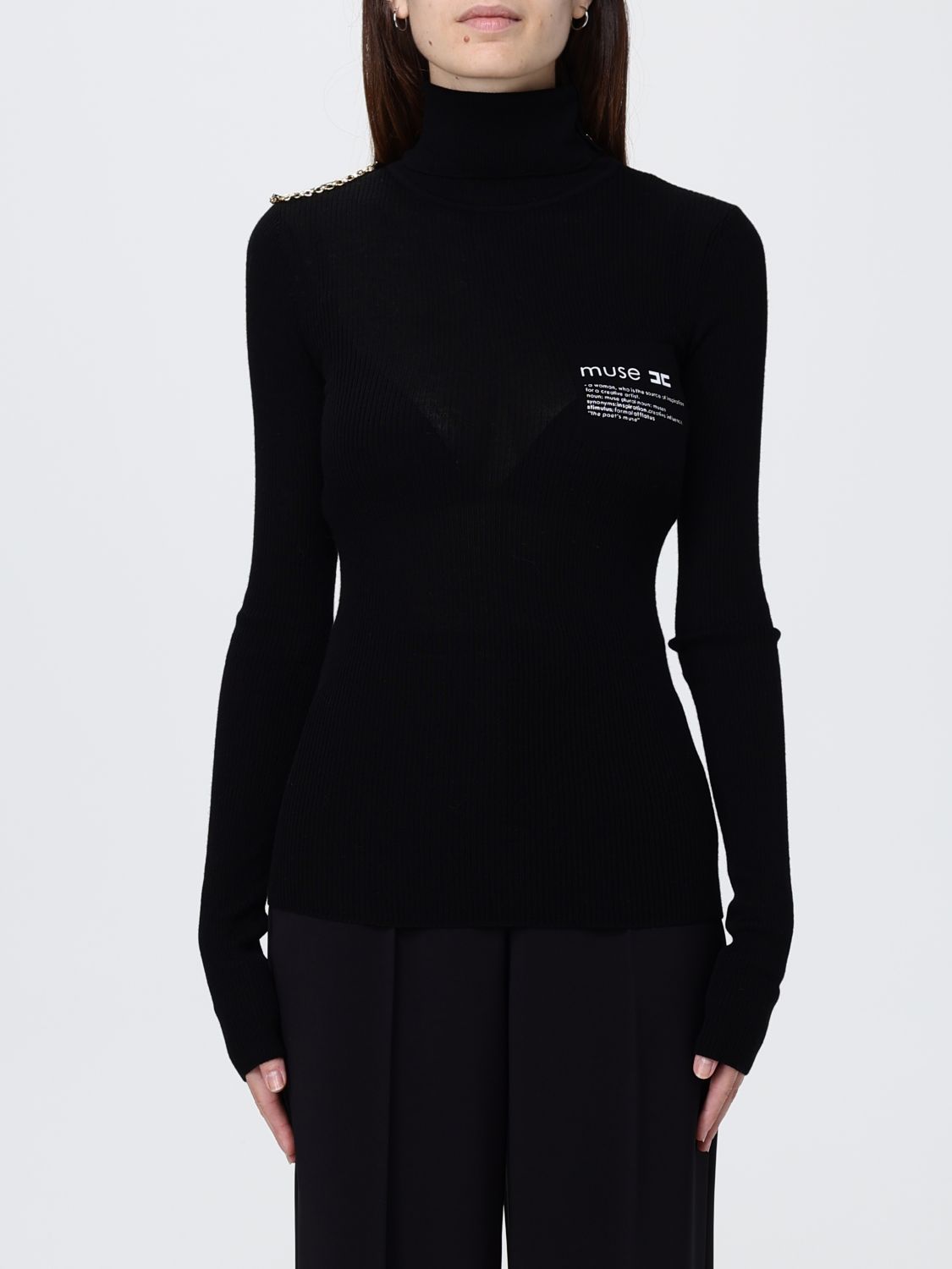 Elisabetta Franchi Turtleneck Logo-motif Sweater In Black
