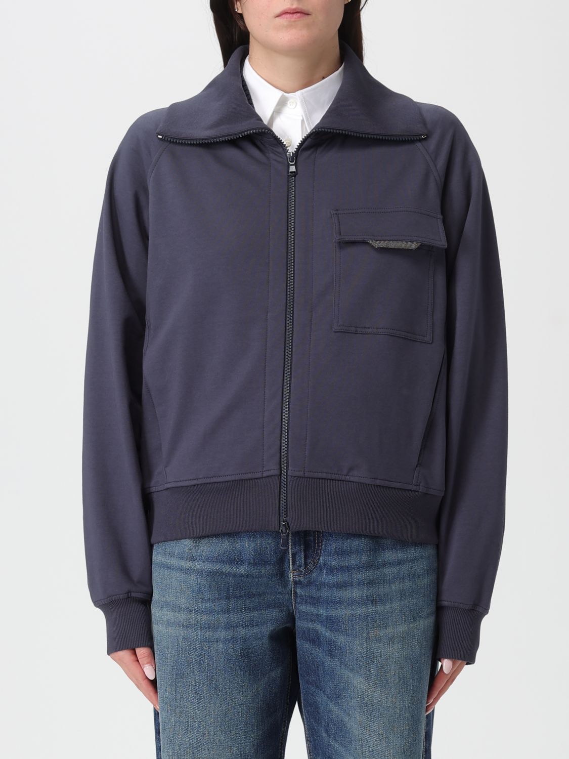 Brunello Cucinelli Stretch-cotton Monili-tab Cardigan In Blue