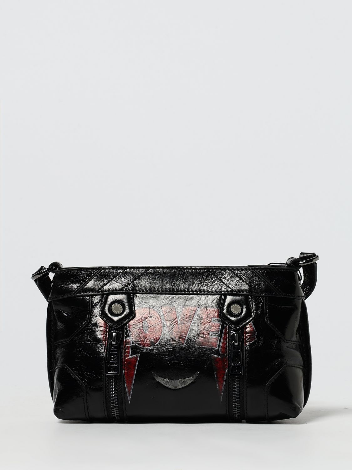 Zadig & Voltaire Sunny Mood Punk Embellished Leather Shoulder Bag In Black