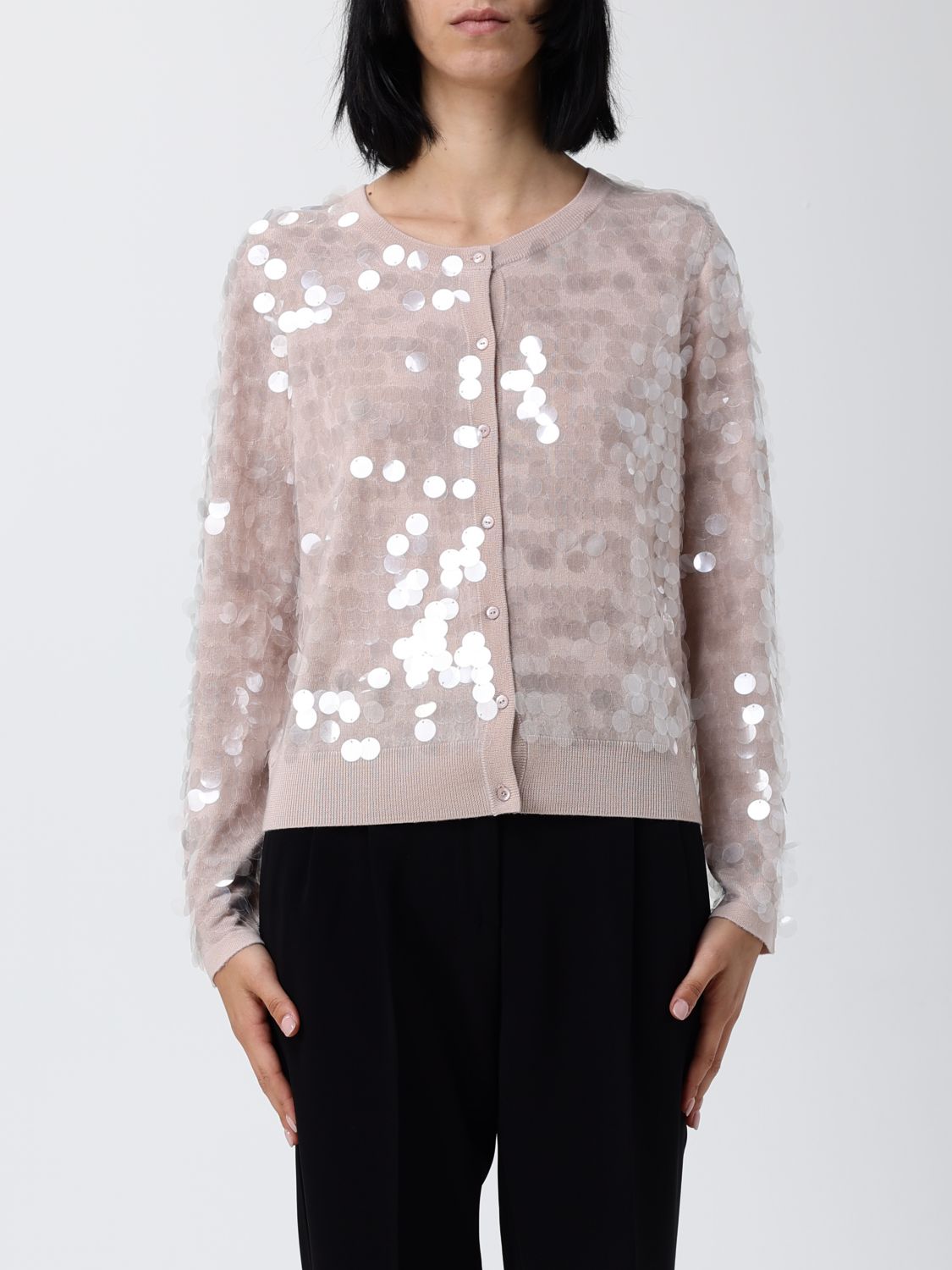 Max Mara Sequin Embellished Cardigan In Neutral